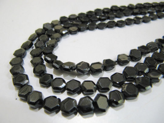 Natural Black Spinel Hexagon Shape Faceted 5 to 7mm Beads Strands 13'' long