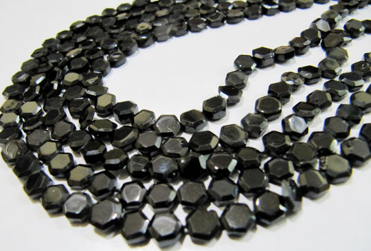 Natural Black Spinel Hexagon Shape Faceted 5 to 7mm Beads Strands 13'' long