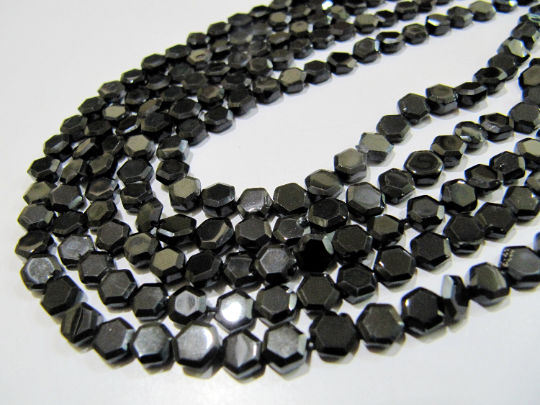 Natural Black Spinel Hexagon Shape Faceted 5 to 7mm Beads Strands 13'' long