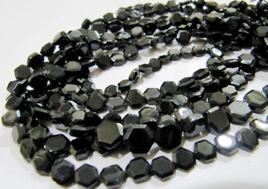 Natural Black Spinel Hexagon Shape Faceted 5 to 7mm Beads Strands 13'' long