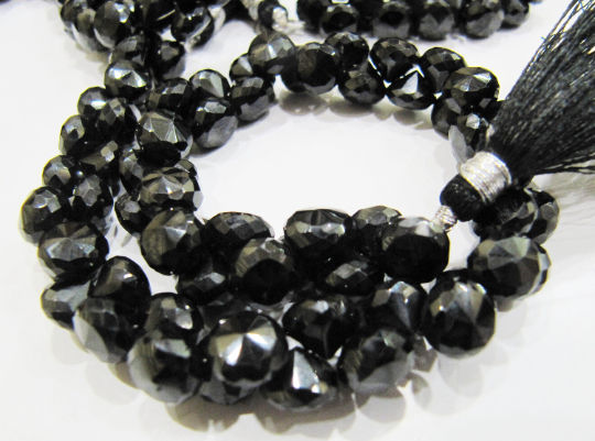 Natural Black Spinel Faceted Onion Shape 6-7mm beads Per Strand 10 inch Long