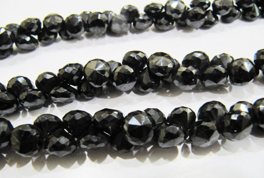 Natural Black Spinel Faceted Onion Shape 6-7mm beads Per Strand 10 inch Long