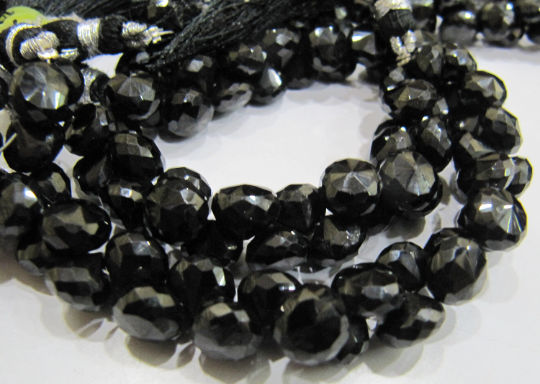 Natural Black Spinel Faceted Onion Shape 6-7mm beads Per Strand 10 inch Long