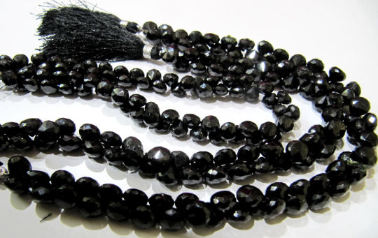 Natural Black Spinel Onion Shape Faceted 5x6mm to 7x8mm beads 10'' long