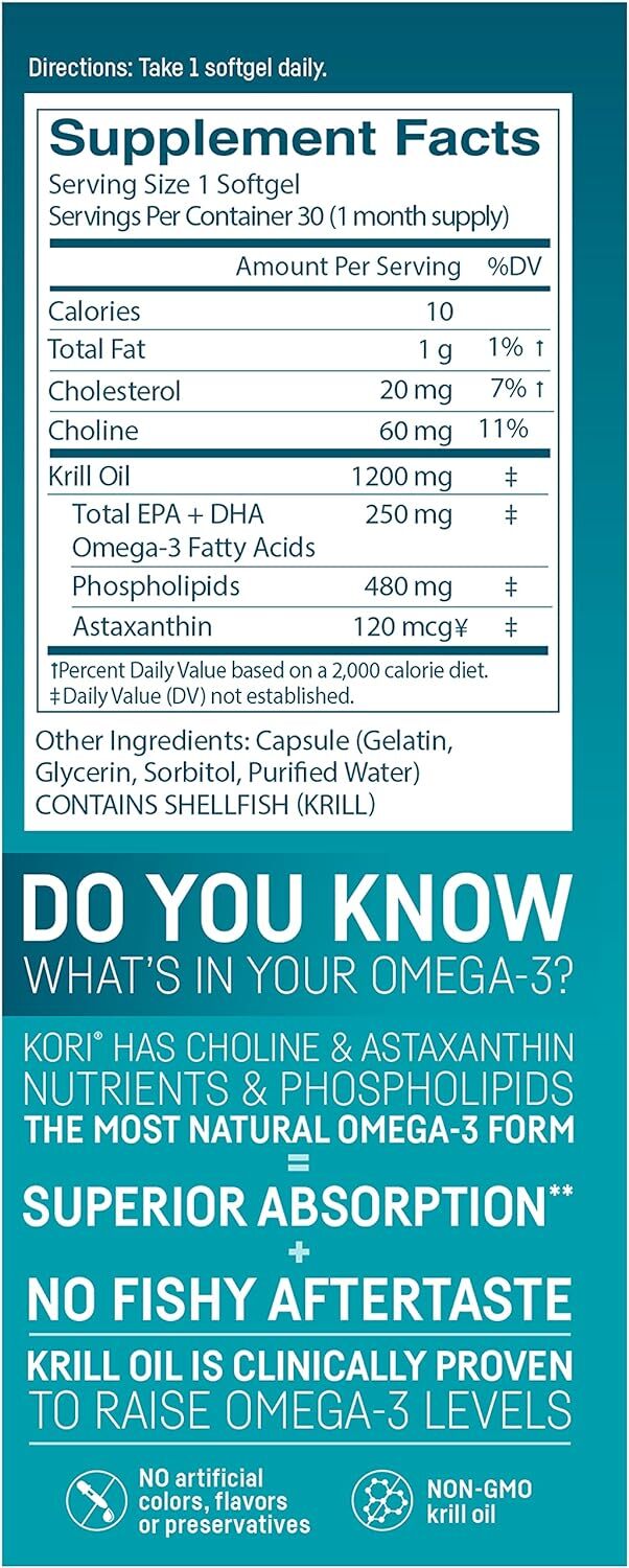 Kori Krill Oil Omega 3 Supplement 30 Softgels