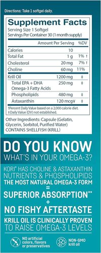Kori Krill Oil Omega 3 Supplement 30 Softgels
