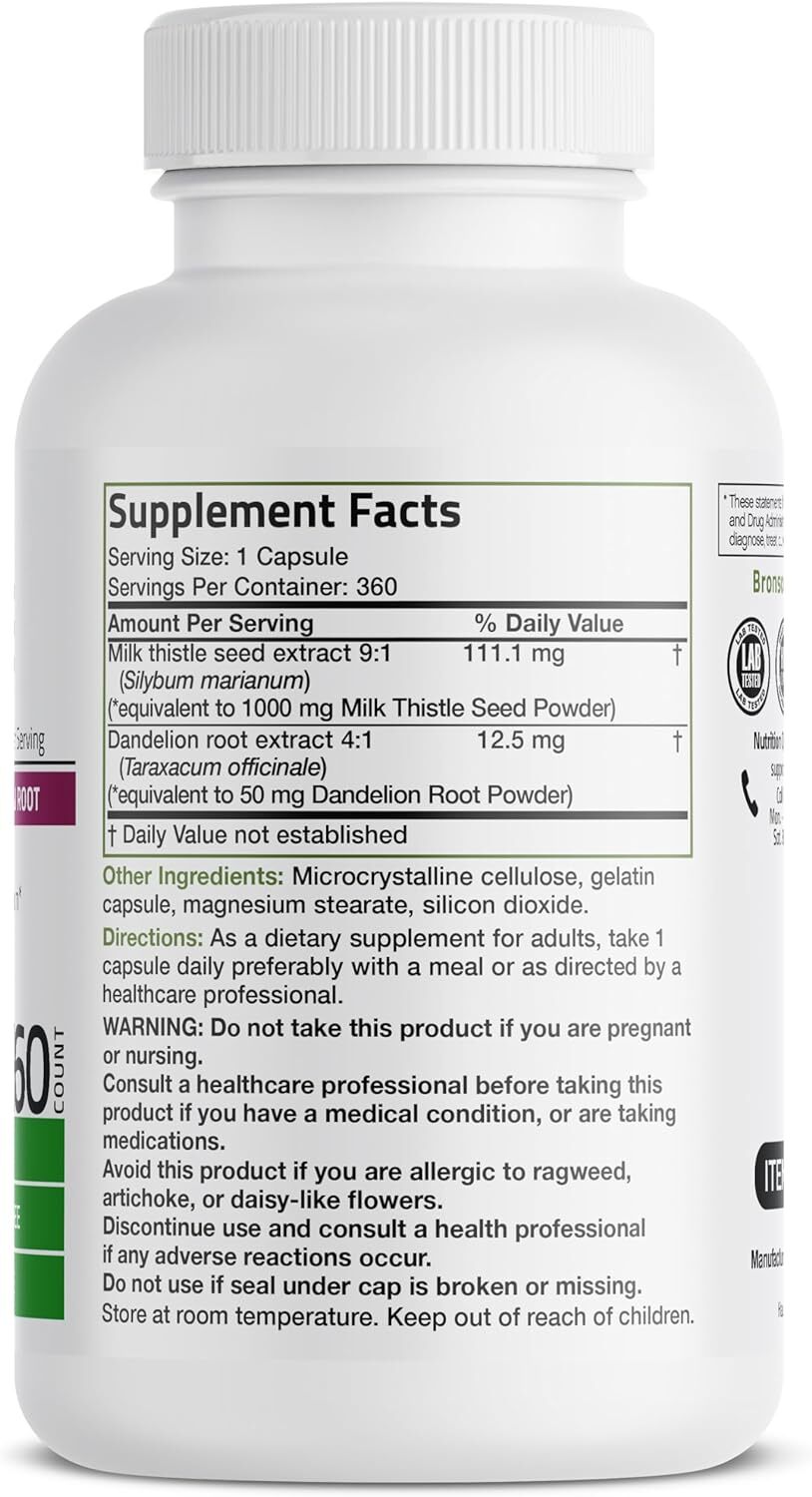 Bronson Milk Thistle Silymarin Marianum & Dandelion 60 Capsules