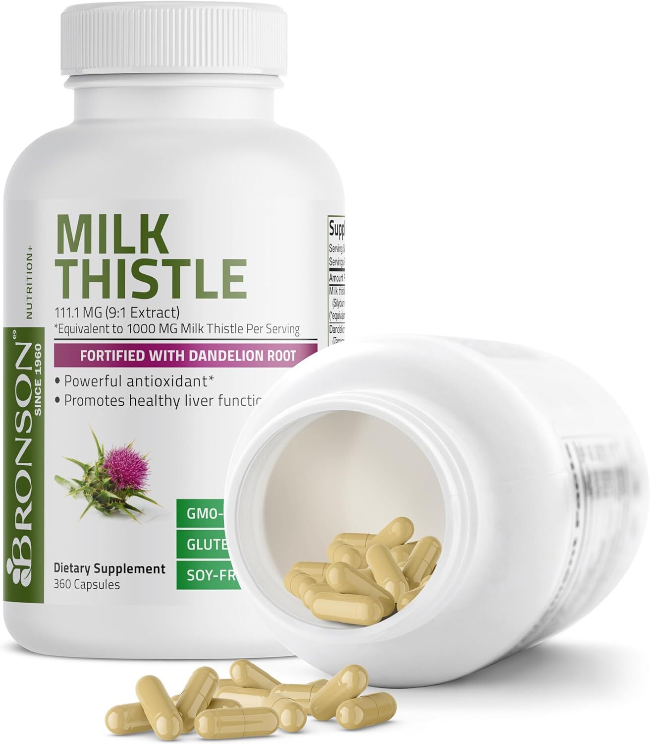 Bronson Milk Thistle Silymarin Marianum & Dandelion 60 Capsules