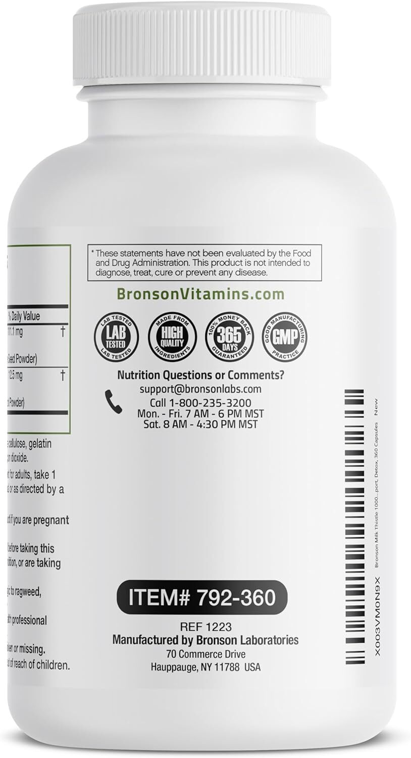 Bronson Milk Thistle Silymarin Marianum & Dandelion 60 Capsules