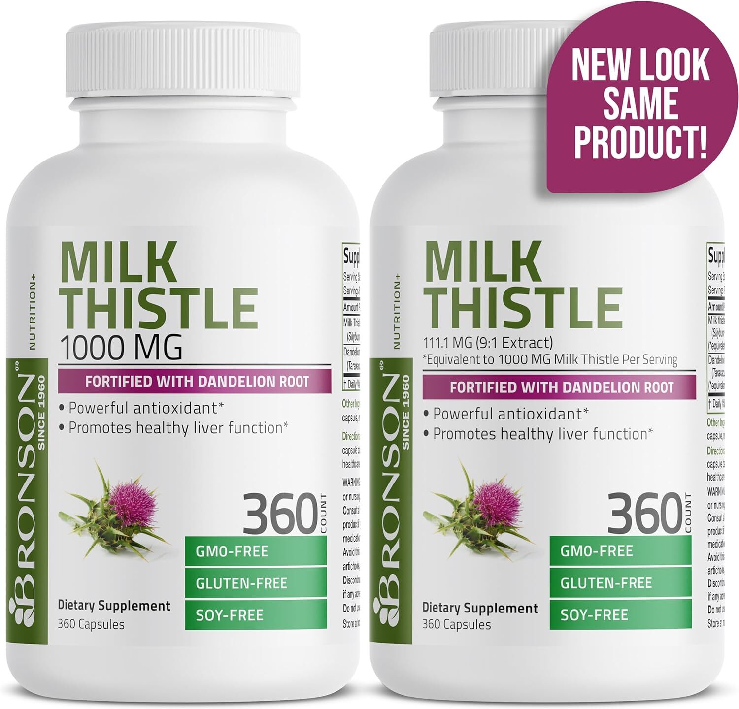 Bronson Milk Thistle Silymarin Marianum & Dandelion 60 Capsules