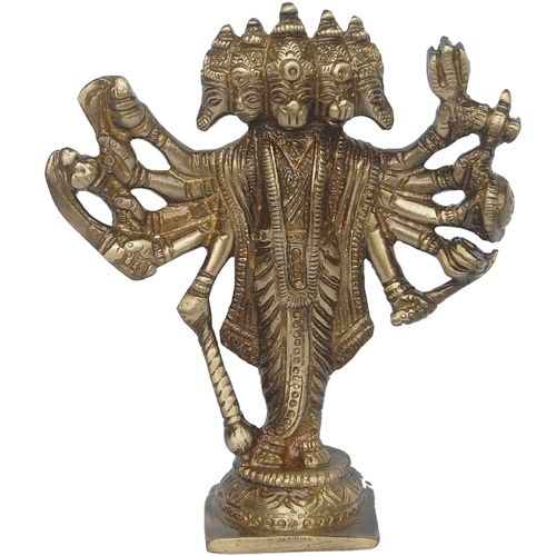 aakrati Panchmukhi Hanuman Hindu lord idol Statue Decorative Showpiece - 13 cm  (Brass, Brown)