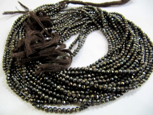 Natural Black Spinel Golden Coated 2mm Rondelle Faceted strand of 13'' Long