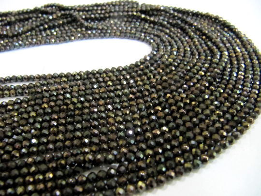 Natural Black Spinel Golden Coated 2mm Rondelle Faceted strand of 13'' Long