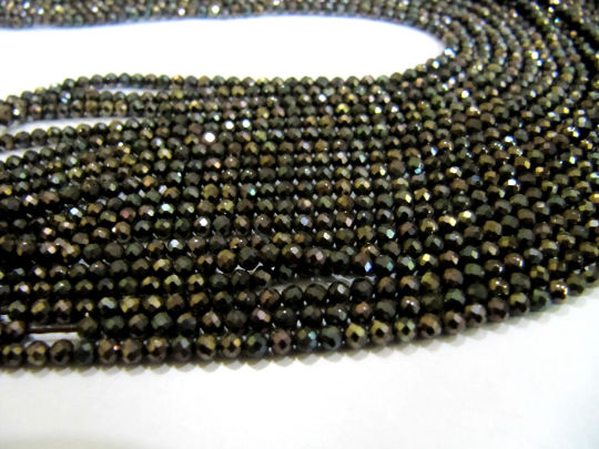 Natural Black Spinel Golden Coated 2mm Rondelle Faceted strand of 13'' Long