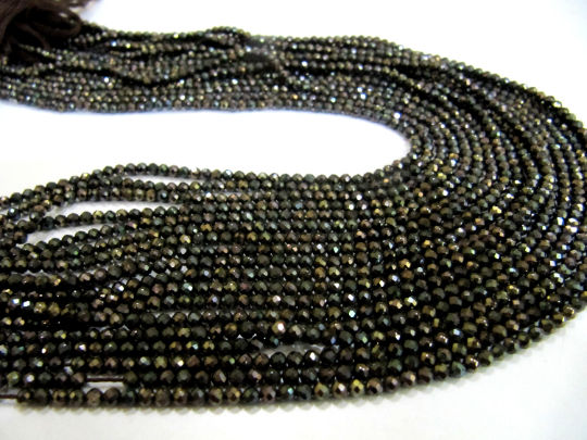 Natural Black Spinel Golden Coated 2mm Rondelle Faceted strand of 13'' Long