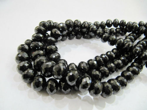 Natural Black Spinel Rondelle Faceted Beads 8 to 12mm Strand 8 inches Long