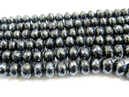 Natural Black Spinel Rondelle Faceted Beads 8 to 12mm Strand 8 inches Long