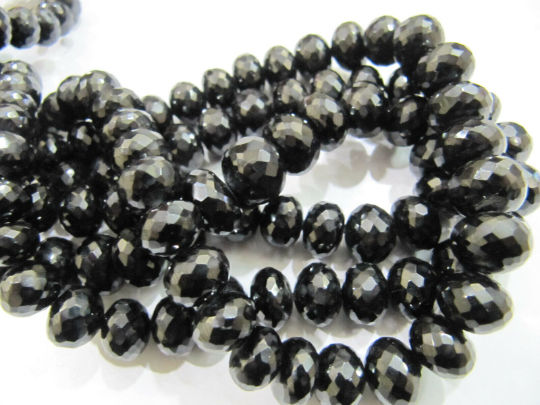 Natural Black Spinel Rondelle Faceted Beads 8 to 12mm Strand 8 inches Long