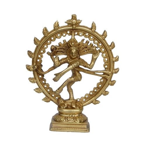 aakrati Natraj (Lord Shiva) with Turquoise coral stone work Decorative Showpiece - 6.5 cm  (Brass, Yellow)