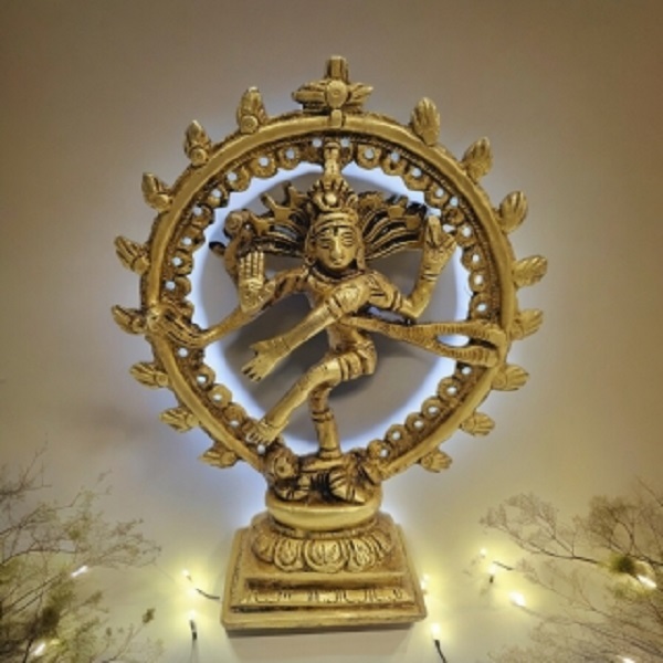 aakrati Natraj (Lord Shiva) with Turquoise coral stone work Decorative Showpiece - 6.5 cm  (Brass, Yellow)