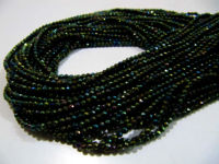 Black Spinel Beads 3mm Rondelle Faceted Peacock Coated Strand 13 inch long