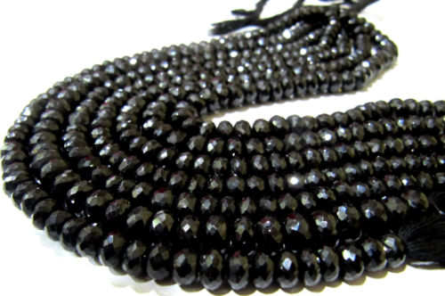 Natural Black Spinel Rondelle Faceted 7mm to 8mm beads 8 inches long