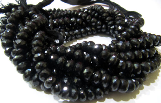 Natural Black Spinel Rondelle Faceted 7mm to 8mm beads 8 inches long