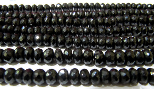 Natural Black Spinel Rondelle Faceted 7mm to 8mm beads 8 inches long