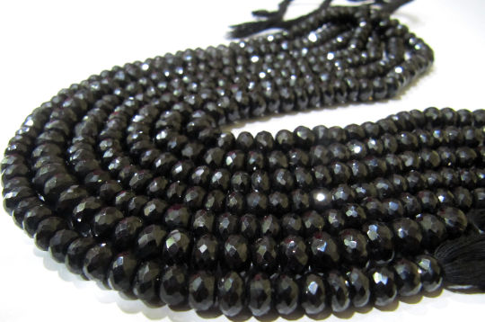 Natural Black Spinel Rondelle Faceted 7mm to 8mm beads 8 inches long