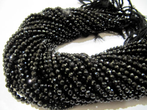 Natural Black Spinel Rondelle Faceted Beads 4mm Strand 13 inches Long