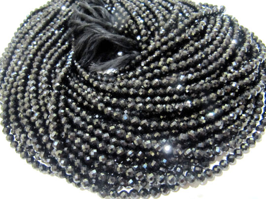 Natural Black Spinel Rondelle Faceted Beads 4mm Strand 13 inches Long