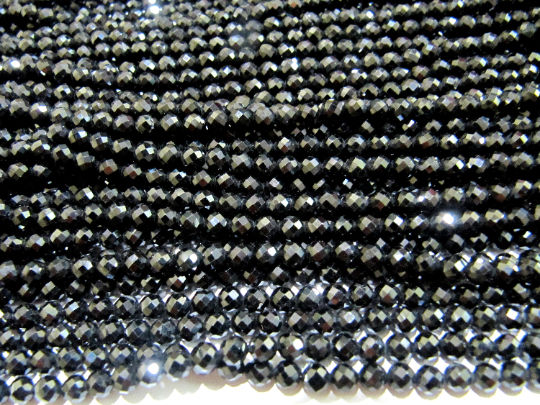 Natural Black Spinel Rondelle Faceted Beads 4mm Strand 13 inches Long