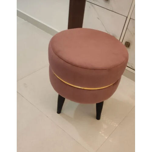 Wooden Brown Velvet Round Sofa Stool