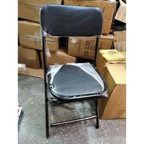 Black Mild Steel Leather Seat Folding Chair