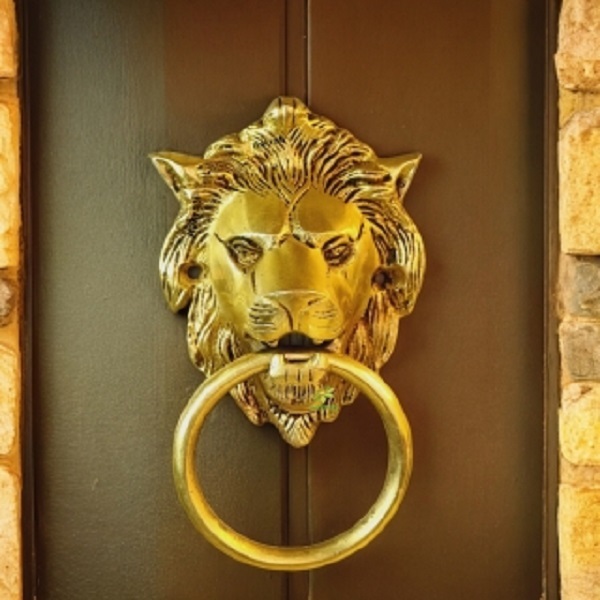 aakrati Lion Face Brass Door Knocker  (Antique Brass)