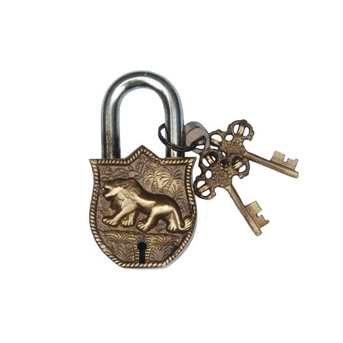 Aakrati Handicraft of Lion Figure Padlock  (Brown)