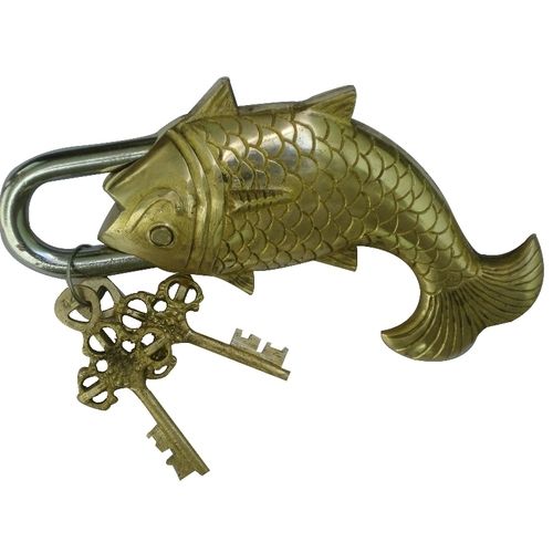 aakrati Unique Antique of Brass Padlock  (Yellow)