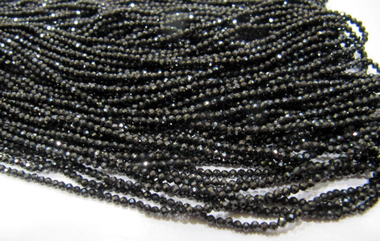 Natural Black Spinel Round Faceted Beads 2mm Strand 13 inches Long