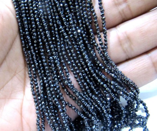 Natural Black Spinel Round Faceted Beads 2mm Strand 13 inches Long