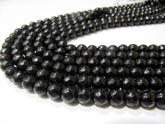 Black Onyx Round Faceted 10mm Beads Sold Per Strand 14-15 inches long