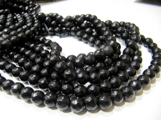 Black Onyx Round Faceted 10mm Beads Sold Per Strand 14-15 inches long