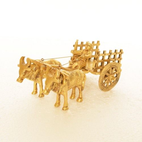 aakrati Brass Bullock Cart for Decoration Decorative Showpiece -  (Brass, Yellow)