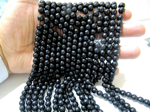 Black Onyx Round Faceted 7-8mm Beads Sold Per Strand 14-15 inches long