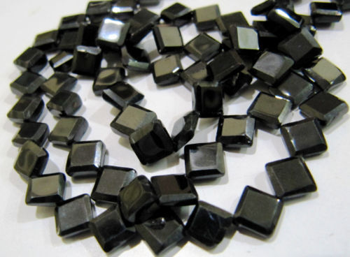 Natural Black Spinel Square Shape Faceted Beads 5 To 7mm Strand 13 Inch Long