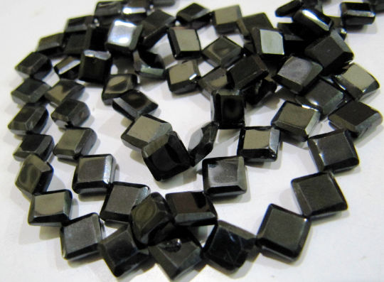 Natural Black Spinel Square Shape Faceted Beads 5 to 7mm Strand 13 inch long