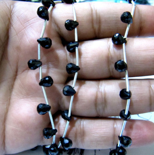 Natural Black Spinel Drop Shape Faceted 5x7mm to 6x8mm beads 10 inch long