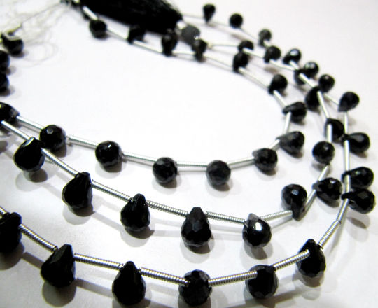 Natural Black Spinel Drop Shape Faceted 5x7mm to 6x8mm beads 10 inch long