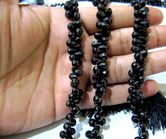 Natural Black Spinel Drop Shape Faceted 5x7mm to 6x8mm beads 10inches