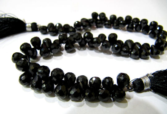 Natural Black Spinel Drop Shape Faceted 5x7mm to 6x8mm beads 10inches