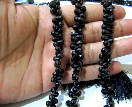 Natural Black Spinel Drop Shape Faceted 5x7mm to 6x8mm beads 10inches